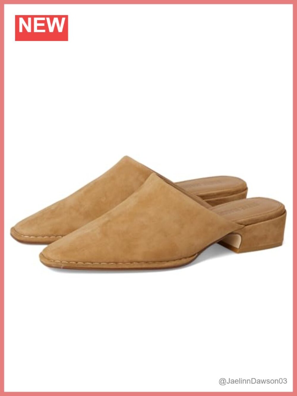 Tan Suede Mule Block Heel Round Toe Slip On